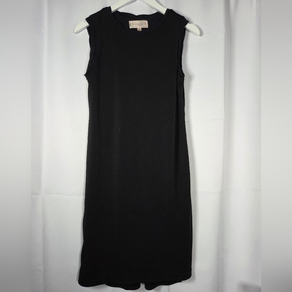 Philosophy Black Stretch Sleeveless Sheath Dress Mesh Trim Women's Size S
